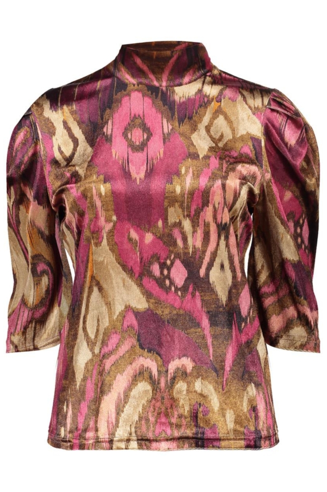 TOP MET PLOOIMOUWEN EN PRINT 53651 20 CAMEL/PINK